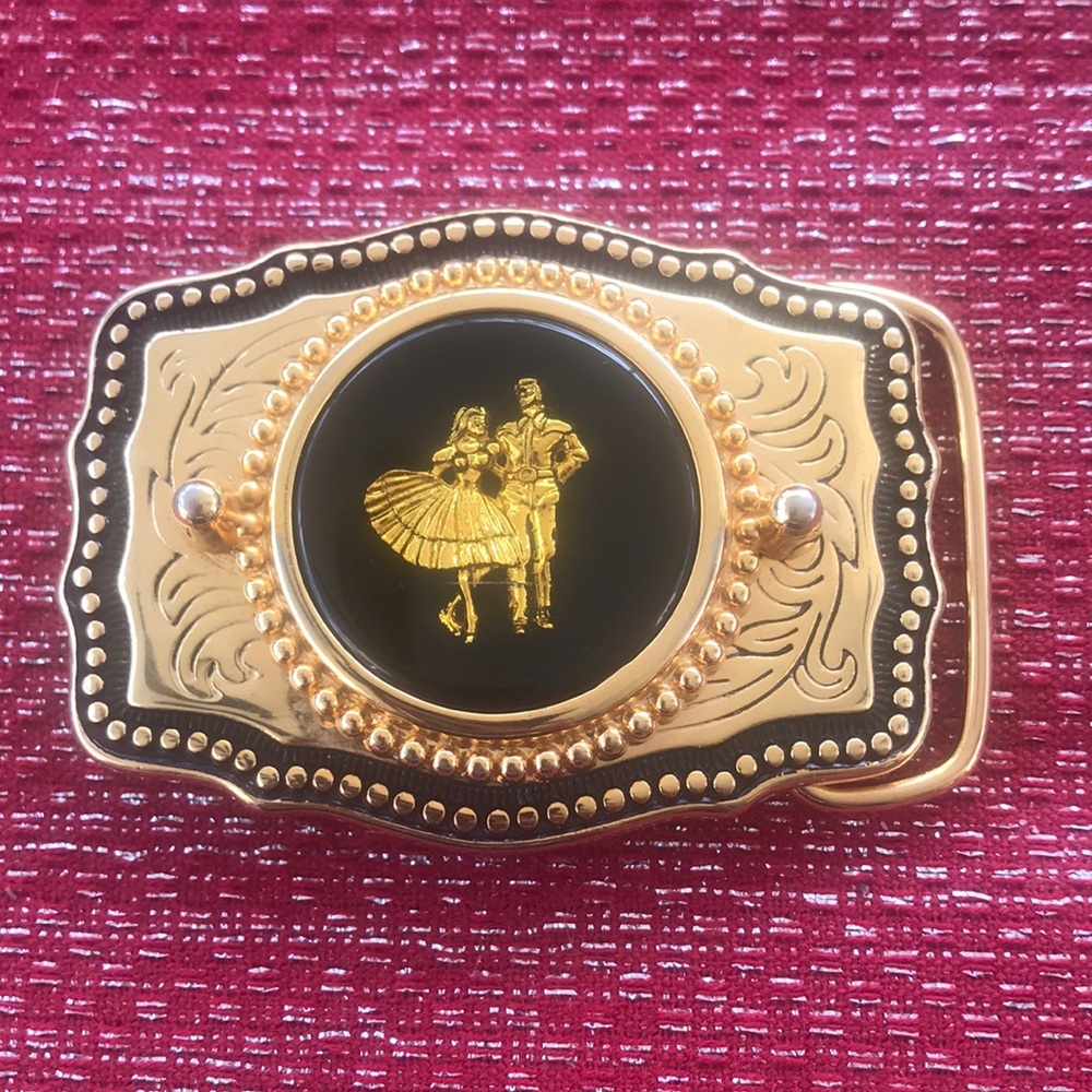 🇺🇸 goldtone Square Dancing Western belt buckle